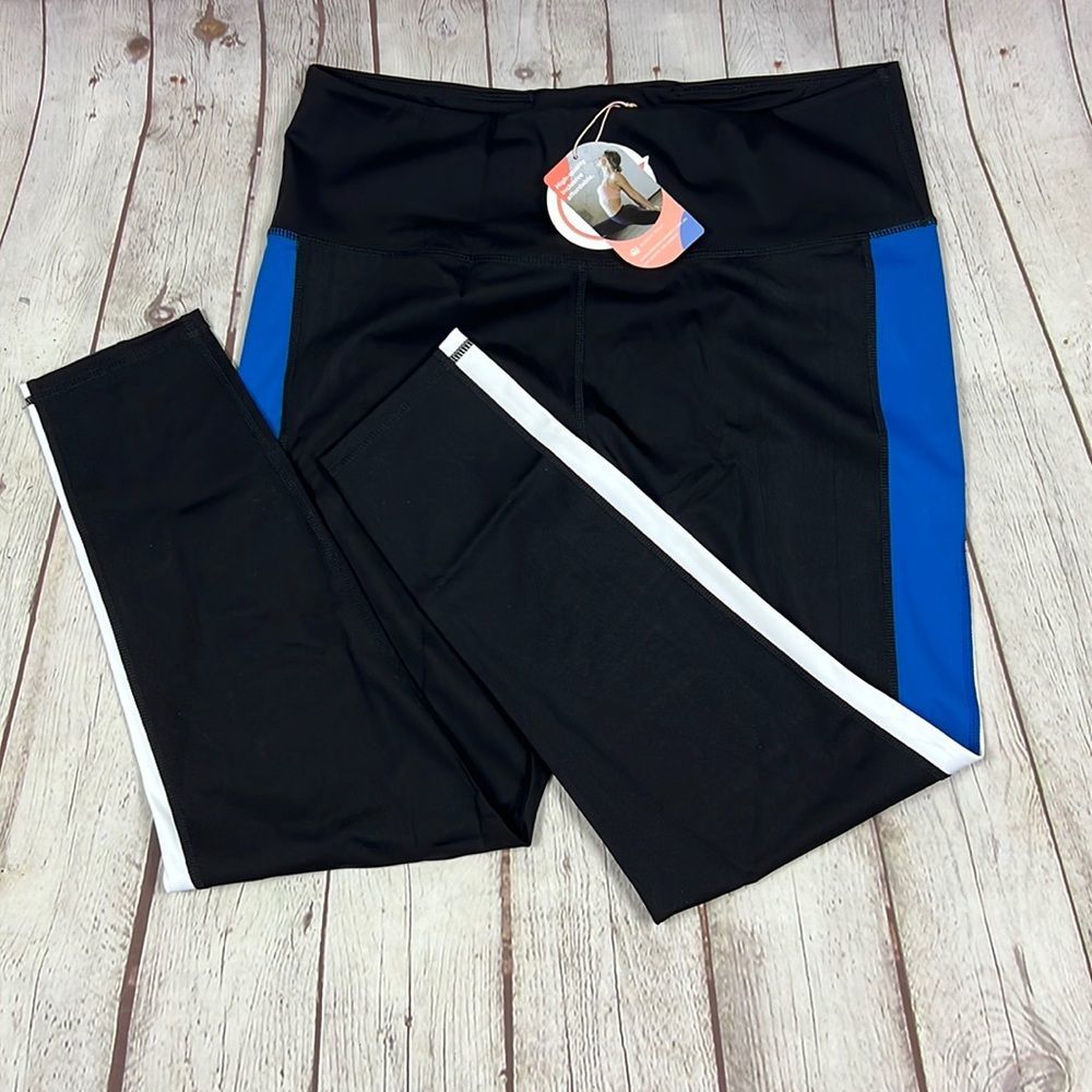 Women's Workout Leggings Contrast Color Yoga Pants Size XL Back teal NWT - Picture 2 of 6